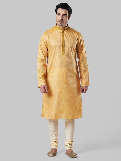 yellow self design long kurta - 17800826 - Very Small Image - 1