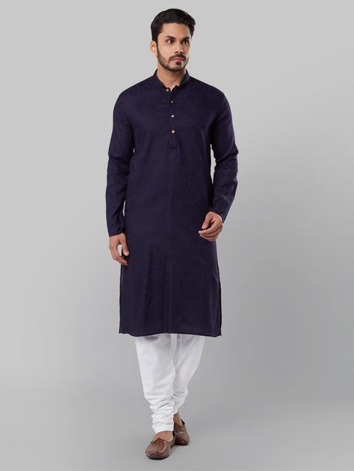 blue self design long kurta - 17800894 - Very Small Image - 1