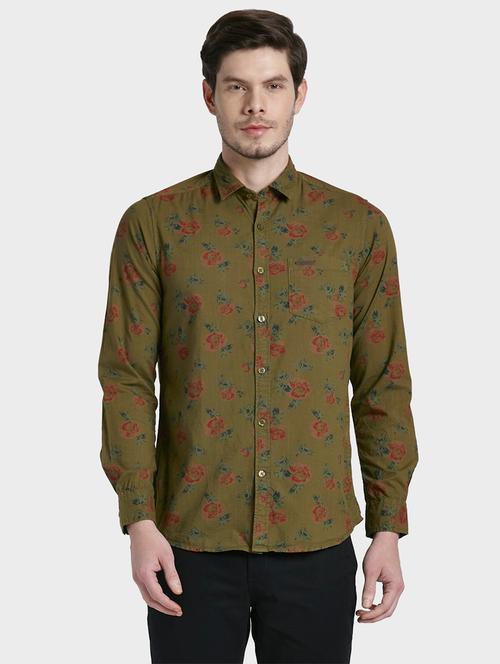 olive green printed casual shirt - 17800951 - Very Small Image - 1