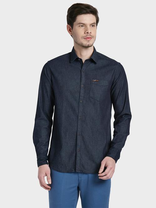 dark blue solid casual shirt - 17800953 - Very Small Image - 1