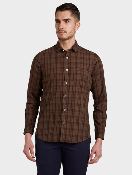 olive green checkered casual shirt - 17800969 - Very Small Image - 1