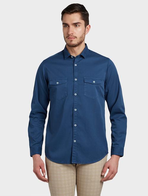 blue solid casual shirt - 17800978 - Very Small Image - 1