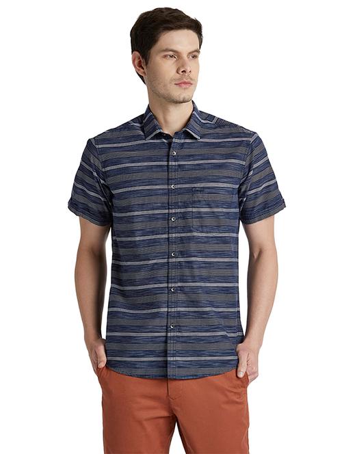 navy blue striped casual shirt - 17800989 - Very Small Image - 1