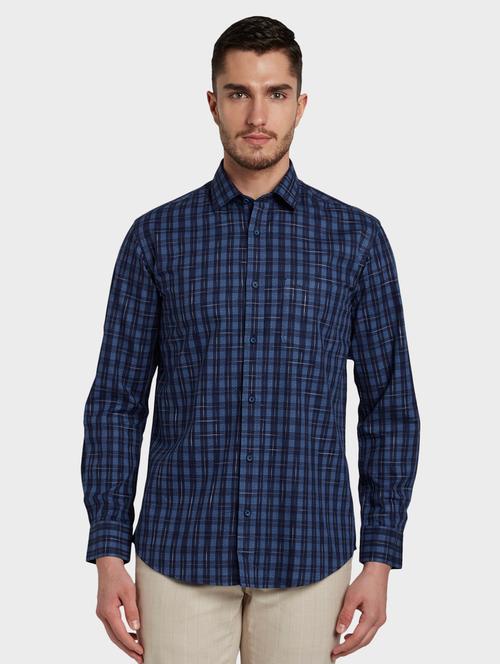 navy blue checkered casual shirt - 17801419 - Very Small Image - 1