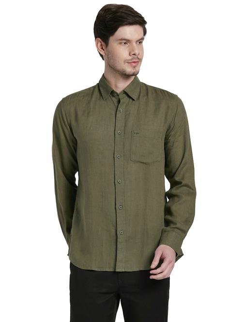 olive green solid linen casual shirt - 17801432 - Very Small Image - 1