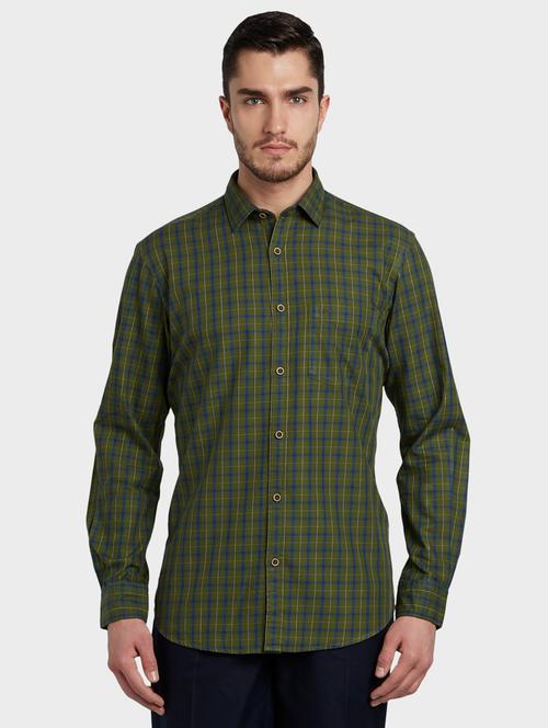 olive green checkered casual shirt - 17801469 - Very Small Image - 1