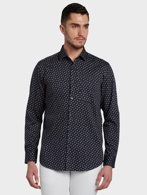 navy blue printed casual shirt - 17801516 - Very Small Image - 1