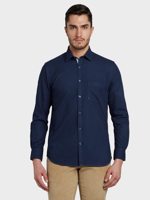 navy blue self design casual shirt - 17801535 - Very Small Image - 1
