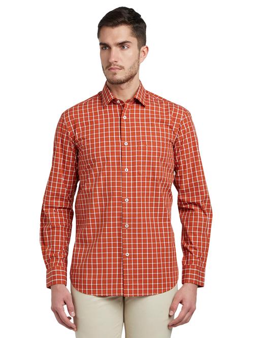 rust checkered casual shirt - 17801556 - Very Small Image - 1
