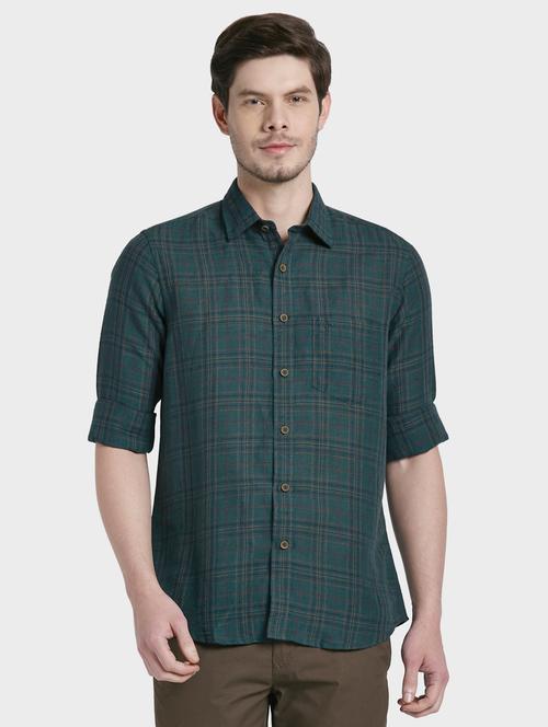 green checkered linen casual shirt - 17801569 - Very Small Image - 1