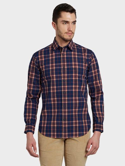 navy blue checkered casual shirt - 17801572 - Very Small Image - 1