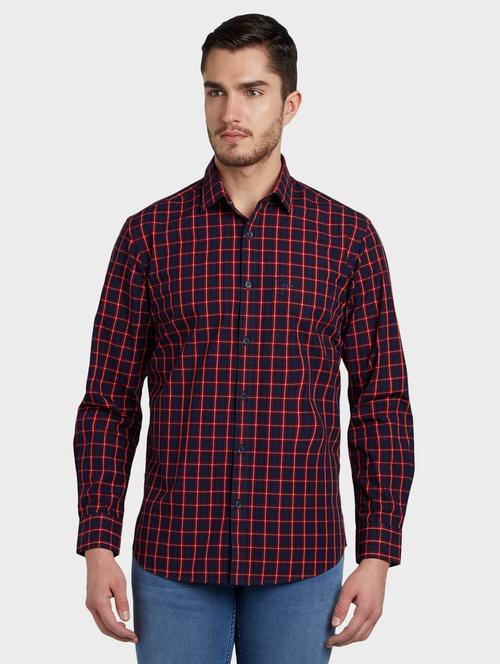 navy blue checkered casual shirt - 17801585 - Very Small Image - 1