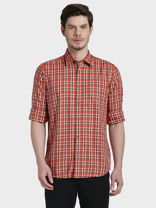 orange checkered casual shirt - 17801666 - Very Small Image - 1