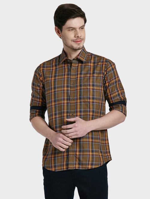 olive green checkered casual shirt - 17801675 - Very Small Image - 1