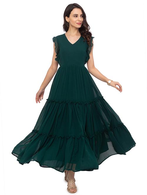v-neck flared tiered dress - 17801732 - Very Small Image - 1