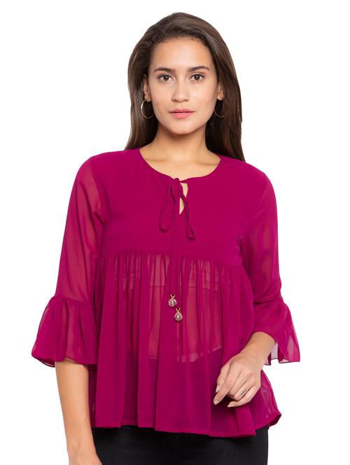tie up neck solid top - 17801771 - Very Small Image - 1