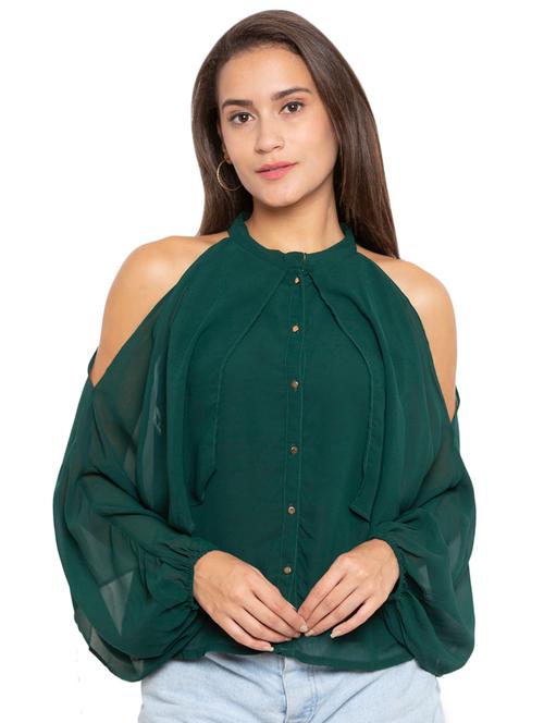 cold shoulder solid top - 17801838 - Very Small Image - 1