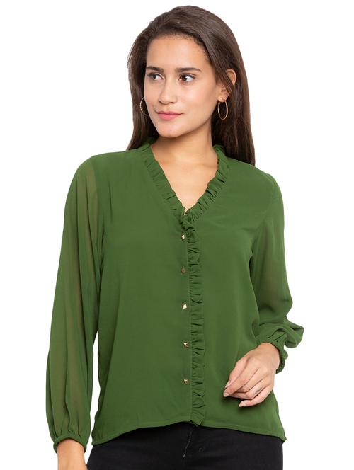 v-neck solid top - 17801845 - Very Small Image - 1