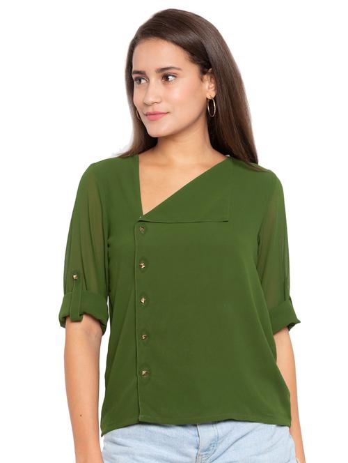 v-neck solid top - 17801860 - Very Small Image - 1