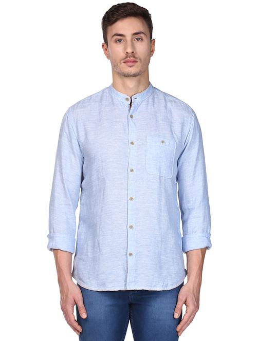 light blue solid linen casual shirt - 17802136 - Very Small Image - 1