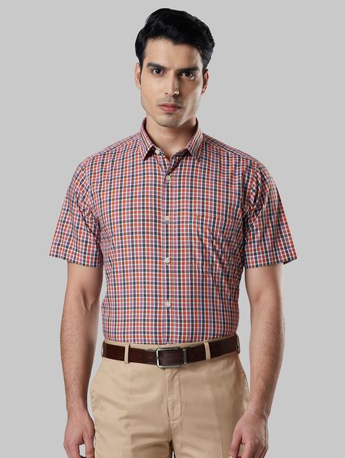 orange checkered casual shirt - 17802625 - Very Small Image - 1