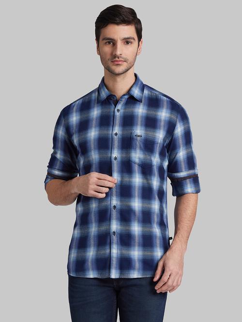 navy blue checkered casual shirts - 17802750 - Very Small Image - 1