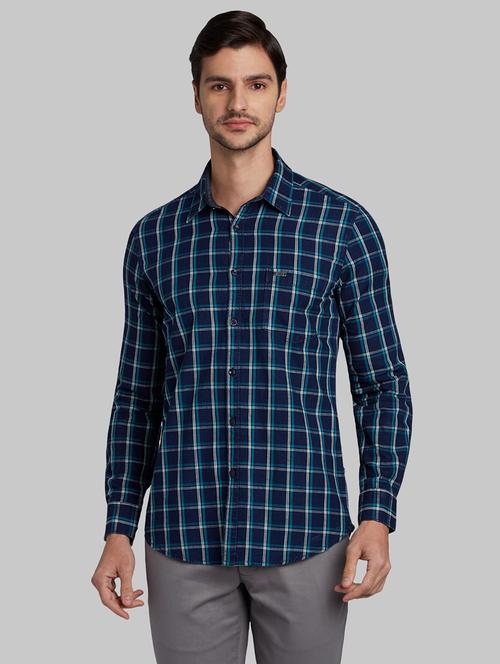 navy blue checkered casual shirt - 17802760 - Very Small Image - 1