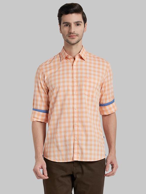 orange checkered casual shirt - 17803083 - Very Small Image - 1