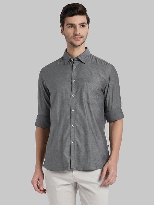 grey solid casual shirt - 17803120 - Very Small Image - 1