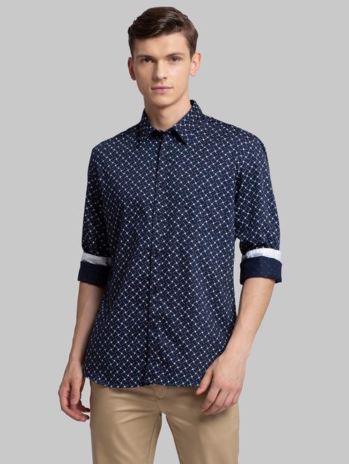 navy blue printed casual shirt - 17803217 - Very Small Image - 1