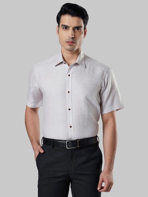 grey solid linen formal shirt - 17803355 - Very Small Image - 1