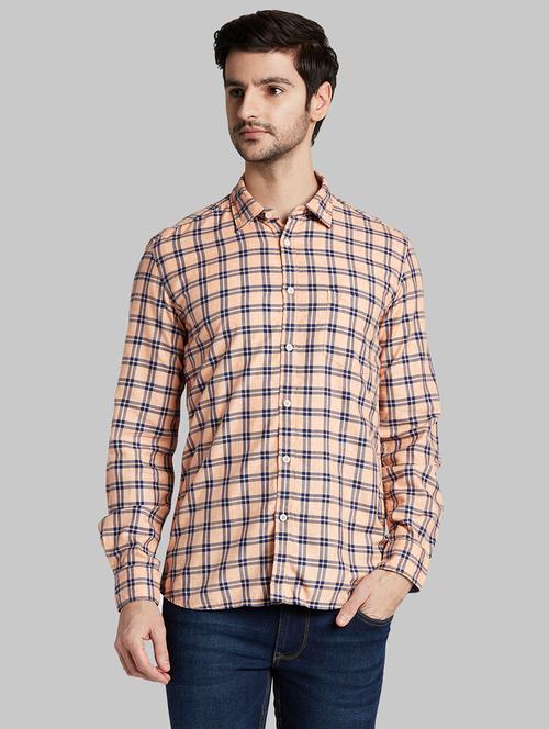 peach solid linen casual shirt - 17803369 - Very Small Image - 1