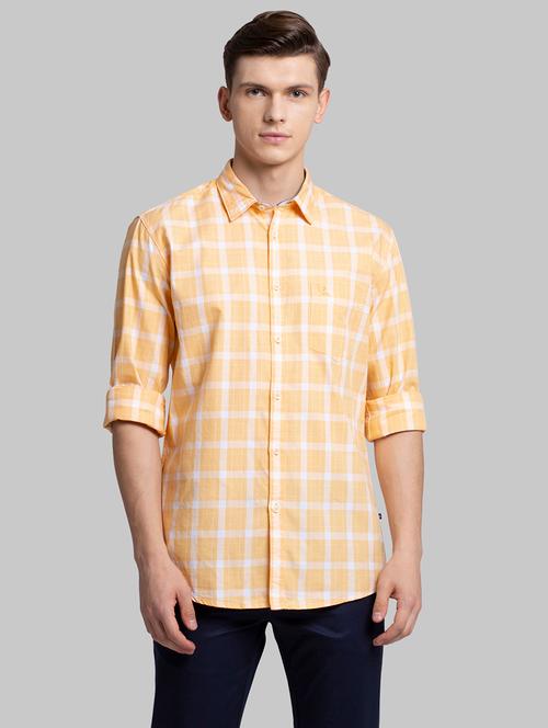 orange checkered casual shirt - 17803438 - Very Small Image - 1