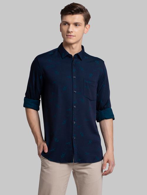 navy blue printed casual shirt - 17803466 - Very Small Image - 1