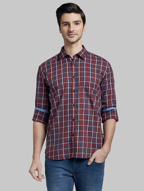 maroon checkered casual shirt - 17803561 - Very Small Image - 1