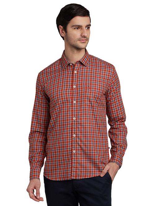orange checkered casual shirt - 17803565 - Very Small Image - 1
