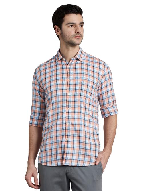 orange checkered casual shirt - 17803571 - Very Small Image - 1