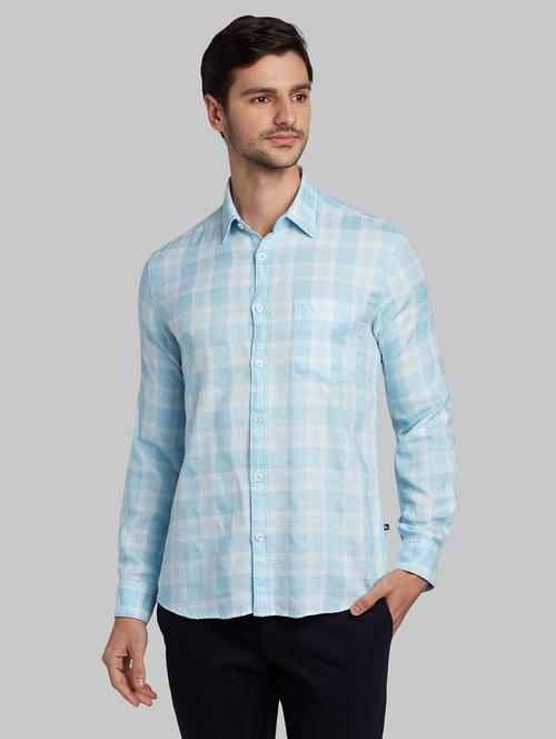light blue checkered linen casual shirt - 17803603 - Very Small Image - 1