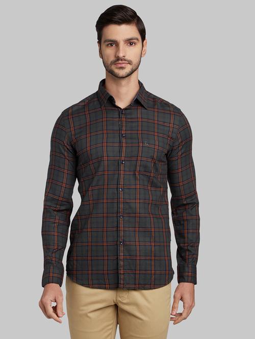 olive green checkered casual shirt - 17803614 - Very Small Image - 1
