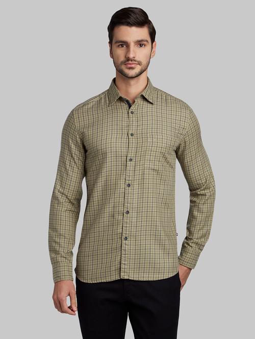 olive green checkered casual shirt - 17803630 - Very Small Image - 1