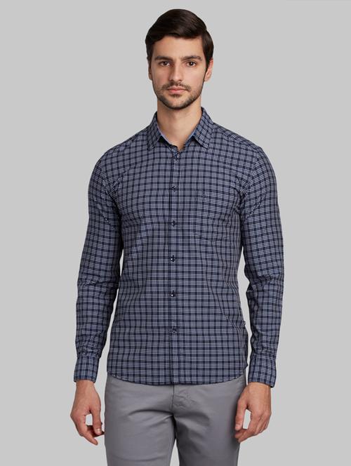 navy blue checkered casual shirt - 17803652 - Very Small Image - 1