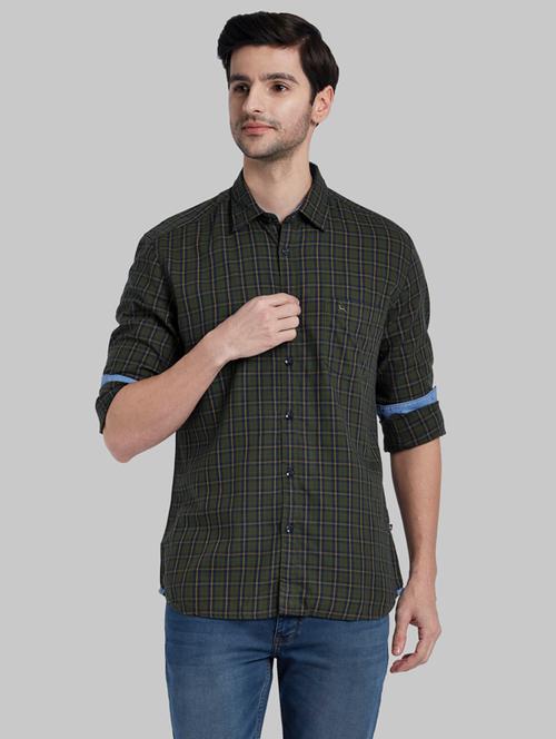 olive green checkered casual shirt - 17803768 - Very Small Image - 1