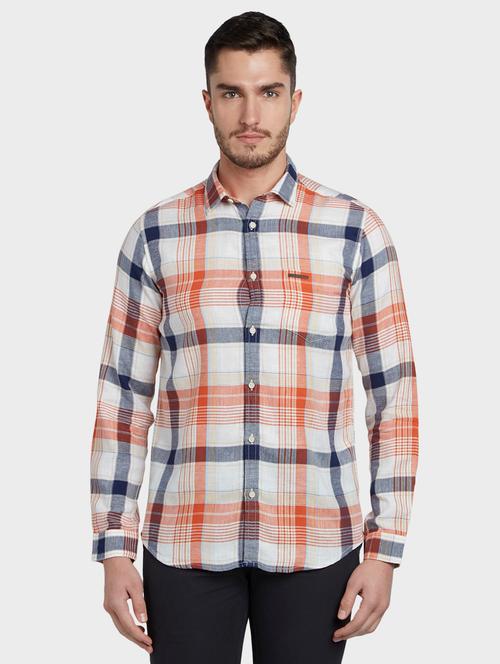 orange checkered linen casual shirt - 17803997 - Very Small Image - 1