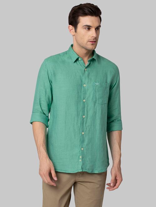 green solid linen casual shirt - 17804071 - Very Small Image - 1