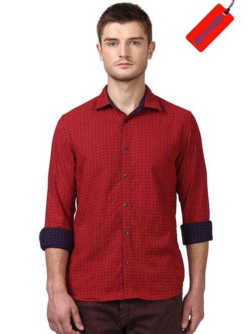 red printed reversible casual shirt - 17804202 - Very Small Image - 1
