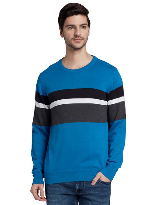 blue color block pullover - 17804575 - Very Small Image - 1