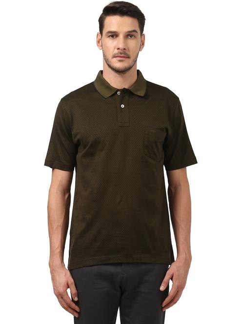 olive green self design polo t-shirt - 17804769 - Very Small Image - 1