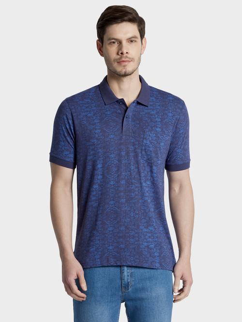 navy blue printed polo t-shirt - 17804828 - Very Small Image - 1