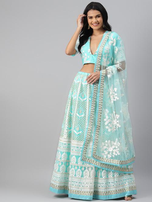 turquoise net flared lehenga - 17805969 - Very Small Image - 1