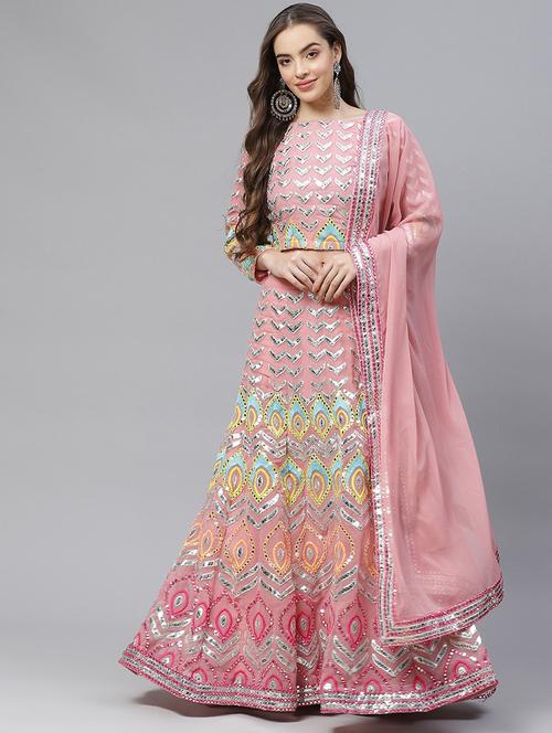 pink georgette aline lehenga - 17805970 - Very Small Image - 1